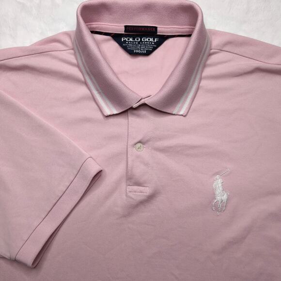 POLO Golf Ralph Lauren Mens Performance Golf Polo Shirt - Large Pro Fit Pink - Picture 1 of 9